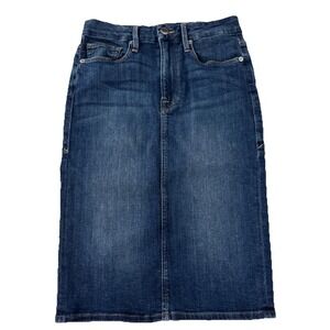 GOOD AMERICAN Denim Pencil Skirt Slit Size 4/27 High Rise Stretch PKT USA Made
